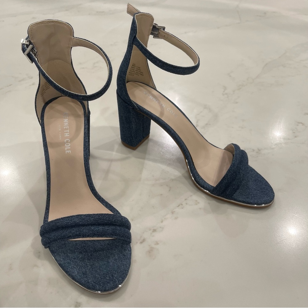 Kenneth Cole Denim Block Heel Sandals w Silver Detail - Picture 8 of 15